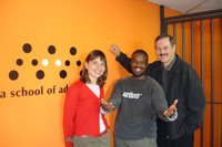 AAA School of Advertising third year Graphic Design lecturer, Carmen Schaefer with winning student, Bheki Mduduzi Yende, and Dr Ludi Koekemoer, AAA School of Advertising principal and MD.