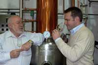 Giorgio Dalla Cia and his son, George, in their new grappa distillery.