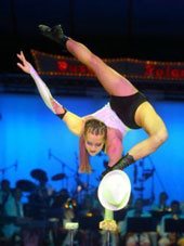 The rubber-jointed Maria Sarach and her hand-balancing and contortion act is gymnastics at its most entertaining.