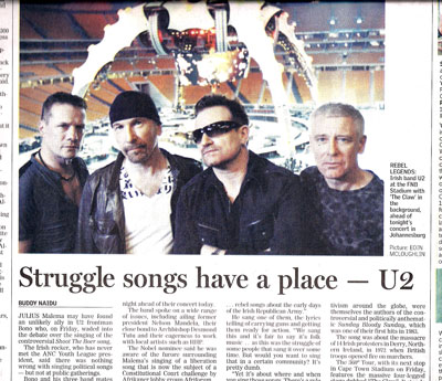 Sunday Times got Bono-'Shoot the Boer' story right