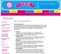 The PR Communication categories as per the Loeries website.