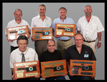 Back from left: SUPERSPAR - KARAGLEN: Marius Jordaan BOMA VLEISMARK - MORELETAPARK: Hendrik Steenkamp SKAAPLAND - BELLVILLE: Andre Olivier Dave Ford – Chairman of the South African Red Meat Industry Forum Front from left: GROVE SUPERSPAR - NELSPRUIT: Rudy Oosthuyse UNITED MUSLIM MEAT - MAYFAIR: Abdul Razzak KANHYM FRESH MEAT DELI - MIDDLEBURG: Louis Kok