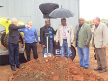 Getting ready to turn the soil (L - R): Cas De Villiers (Director, Vildev Group), Barend de Loor (Director - New Developments, Eris Property Group), Lebogang Mahura, Chief BP Mankuroane, Mayor Koane Lobelo, and Stephan Beyers.