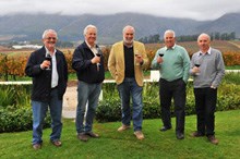 L - R: Founder members Braam van Velden (Overgaauw), Peter Finlayson (Bouchard Finlayson), Kevin Arnold (Waterford), Jan Coetzee (Vriesenhof) and Etienne le Riche
