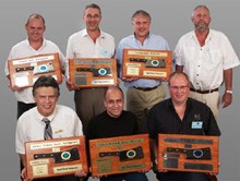 2011 Cleaver Awards<p>Back L-R: SUPERSPAR - KARAGLEN: Marius Jordaan; BOMA VLEISMARK - MORELETAPARK: Hendrik Steenkamp; SKAAPLAND - BELLVILLE: Andre Olivier; Dave Ford – Chairman of the South African Red Meat Industry Forum<br>Front L - R: GROVE SUPERSPAR - NELSPRUIT: Rudy Oosthuyse; UNITED MUSLIM MEAT - MAYFAIR: Abdul Razzak; KANHYM FRESH MEAT DELI - MIDDLEBURG: Louis Kok