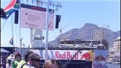 Estelle Nagel watching intrepid flyers getting wet.