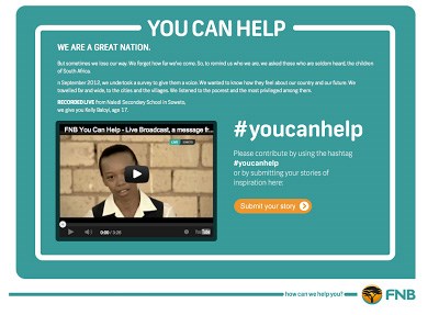 Some views on the FNB 'You Can Help' campaign