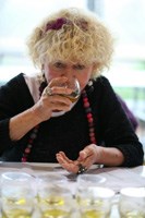Reni Hildenbrand, a member of the SA Olive tasting panel, judging one of the entries for the 2013 SA Olive Awards.
