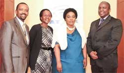 From L to R: Mpho Mamashela, chairman of ATNS, Thandeka Mgodoso, director and board member at ATNS, Sindisiwe Chikunga, MP and deputy minister of transport, Thabani Mthiyane, CEO of ATNS