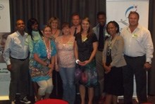L - R: Xylon van Eyck, Ndalo Hlatshwayo, Big Brother 2-housemate Ilse-Mari Hodgskiss, Ingrid Krul (The Sunflower Fund), Nicci Blignaut (Campaigning for Cancer), Francois Peenz (CEO of CHOC), Tanya Bennetts [Roche Products (Pty) Ltd], Kagiso Nkuna, Morongoa Mamabola, ’95 Springbok rugby player Chris Rossouw.