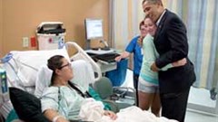 President Barack Obama visits patients in hospital. Image: Wiki Images