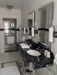 A five-star hotel bathroom should have a tub and separate shower stall, twin basins, full face lighting, and loo without a view - that is, separate and behind a solid door.