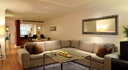 The bedroom had bags of space - about the size of a large apartment it had two full bathrooms, a kitchen and dining room table.