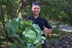 Prana Lodge Chef Morne and a prize cabbage from the Prana Garden.