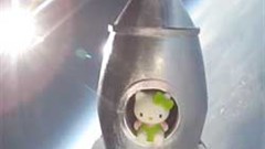 The Hello Kitty image is circling above the Earth on a small satellite where a message board, for messages of up to 180 characters, can be beamed to space and will be available to view back on Earth. Image: