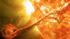 Solar flares blast radiation, high-energy particles and magnetised plasma into space and threaten satellites, disrupt electricity grids and can terminate telecommunication services. Image: Wikipedia
