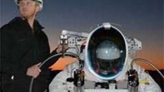 Alan Eustace, inside his special space suit, prepares for take-off in a balloon that carried him to 41,000m above Roswell in the New Mexico desert. Image: