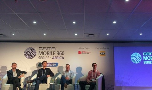 L to R: Brendan Smith of Vital Wave, Steve Vosloo of Pearson SA, Praekelt Group's Simon de Haan and Levi Goertz of VOTO Mobile.