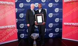 Alan Winde, Minister of Economic Opportunities with winner Jerome Thomas. Photographer: Piet van Wyk