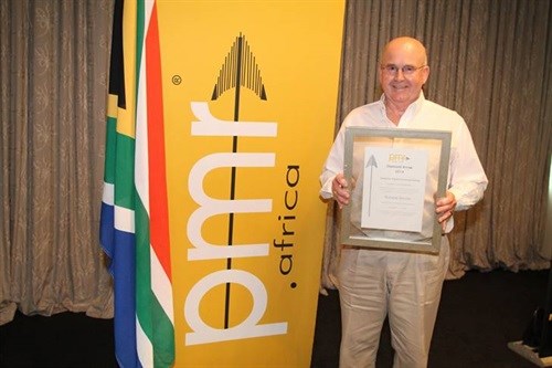 Bernie Ball of Bidvest Steiner with the PMR Diamond Arrow award presented to South Africa's leading hygiene and related services firm by PMR.africa. Bidvest Steiner was rated as "outstanding" according to a comprehensive survey by PMR.africa.
