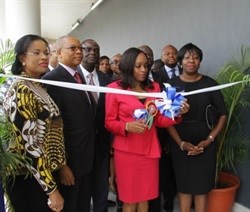 -R: Olusola Oworu, Hon. Commissioner, Commerce & Industry, Lagos State; Fola Adeola, Chairman, MainOne; Omobola Johnson, Hon. Minister of Communications Technology and Funke Opeke, CEO, MainOne at the launch of MainOne's new Tier III Data Center, MDX-i