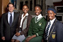 Dr Andrew Golding with Georgina, Nomsa and Nomfundo at their recent visit to the PGP Head Office in Cape Town.