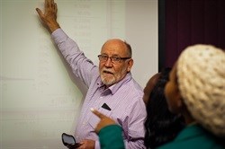 Professor Dick Minnitt, JCI Professor of Mineral Resources and Reserves at Wits educating students about the @RISK software.