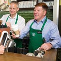 Carlo Gonzaga, CEO Taste Holdings, doing what he enjoys most, being hands on and serving a customer at a Starbucks store in London.