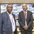 Phumuzi Sigasa, head of TNPA’s Port Security Portfolio (left) and Richard Vallihu, Chief Executive of TNPA, inside the newly renovated control room located at the Port of Durban which went live with TNPA’s new R843 million port security system on 12 February 2016.