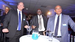 CEO of Interswitch EA Bernard Matthewman and Interswitch Plc Group CEO Mitchell Elegbe share a light moment during the Interswitch corporate brand unveil in Sept 2015