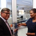 South32 community development manager for Africa region; Nomfundo Mqadi cuts the ribbon with George Mazarakis from Carte Blanche’s Making a Difference Trust to officially open the paediatric high care/ ICU ward at Sebokeng Hospital.