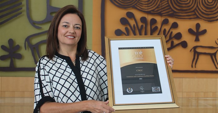 CTICC CEO, Julie-May Ellingson accepting the prestigious Top500 award.