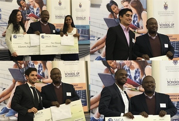 Prize winners (from left): Eleanore Angelinaidis, Shruthi Thomas, Ali Zain Ul-Abedin, Dusan Ecim and Arson Malola pictured with SAICA’s Northern Region Executive, Wela Swana.