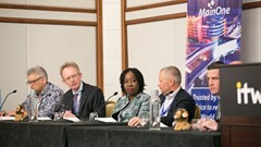 Left to right: Chris George, strategic negotiator, Google; Mike van den Bergh, CMO, PCCW Global; Funke Opeke, CEO, MainOne; Chris Wood, CEO, WIOCC and Willem Marais, group managing executive and CEO, Liquid Telecom SA, during the MainOne-hosted Africa Panel Session.