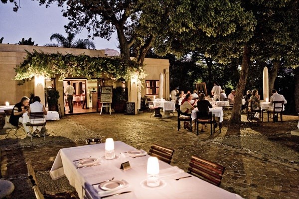 Evening shot of Terroir's outdoor eating area.