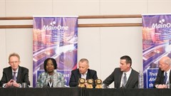 (L-R) Mike van den Bergh, PCCW Global; Funke Opeke, MainOne; Chris Wood, WIOCC; Willem Marais, Liquid Telecom SA; Russell Southwood, Balancing Act