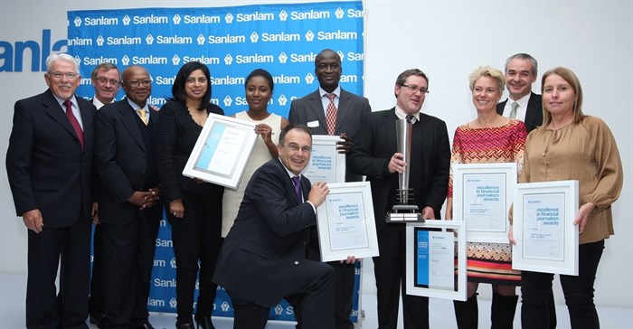 The 2015 Sanlam Awards for Excellence in Financial Journalism winners with Sanlam representatives