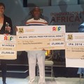 Innovation Prize for Africa winners: (L-R): Dr Imogen Wright, Dr Eddy Agbo, Dr Achidi Valentin Agon.