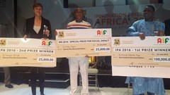 Innovation Prize for Africa winners: (L-R): Dr Imogen Wright, Dr Eddy Agbo, Dr Achidi Valentin Agon.