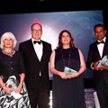 Prince Albert II of Monaco and (from left to right) Laurence Tubiana, Maja Hoffman (representing Luc Hoffmann), founder and president of the LUMA Foundation and LUMA Arles et LUMA Arles, VP of the Tour du Valat Foundation, Dhesigen Naidoo of the Water Research Commission of South Africa (© FPA2)