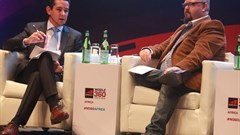 Tigo Tanzania General Manager, Diego Gutierrez (left), at the Global System Mobile Association (GSMA) Mobile 360-Africa Conference, Tanzania; with discussion moderator, Bradley Shaw, founder, Continuum Consulting. Credit: Tigo.