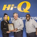 From left: Jaco vd Merwe, owner of Hi-Q Croydon; Maria Petousis, director of TGI handing over the award to Sean Harrison MD Hi-Q automotive and Dominic Mphasa Hi-Q retail marketing coordinator.