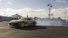 Shane Gutzeit shredding tyres in his Dezzi Racing Dunlop Tyres drift machine - Darren Townsley
