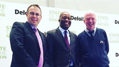 Bruce Whitfield, Justice Malala and Clem Sunter at Deloitte's State of the Nation breakfast. Photo: Terry Levin