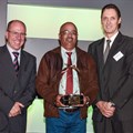 New Harvest Of the Year winner, Andre Cloete with (on left) Casper Kruger, VP of vehicle sales and dealer network for Toyota SA and (on right) Prof Carlu van der Westhuizen