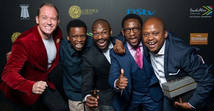 Client Joel Churcher, vice president and GM of BBC Worldwide Africa; with The Odd Number’s art director Zamani Xolo; senior copywriter Bonginkosi Luvuno; managing director Xola Nouse; and creative director Sibusiso Sitole on the Loeries 2016 red carpet.
