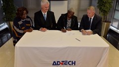 (L-R): Dr Christine Mushibwe (UoA Deputy Vice Chancellor), Dr Tobais Doyer (UoA CEO), Madam Ruth Mubanga (UoA Chancellor), Roy Douglas (ADvTECH CEO)