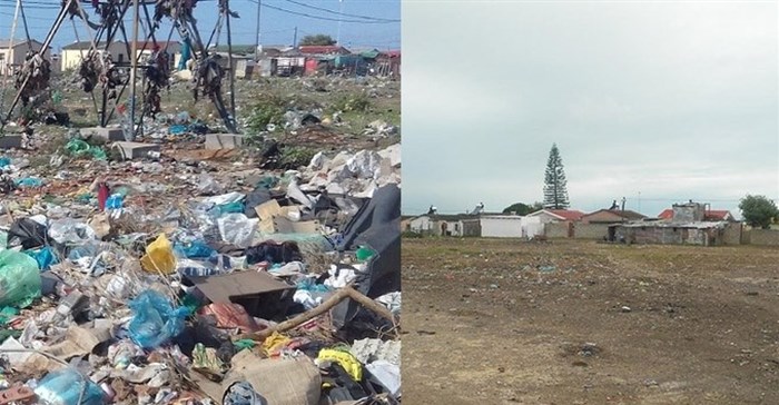 Before and after: a field in Motherwell covered in rubbish a few weeks ago (left), and the same field (from a different position) on 2 February (right). Photos: Joseph Chirume