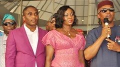 R-L: Deputy Governor of Anambra State, Nkem Okeke (Right); Chairman, Bon Hotel Grand Pela, Nwakeze Pete and his wife Nwakeze Emmanuela, during the official commissioning of Grand Pela Hotel in Durumi, Abuja, and Former Ambassador of Nigeria to Angola, Folorunso Otukoya (left).