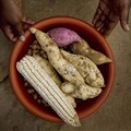 Kate Holt/AusAID via  - Olivia Gimbo holds up her family's supply of food for the week in Epworth, Harare.